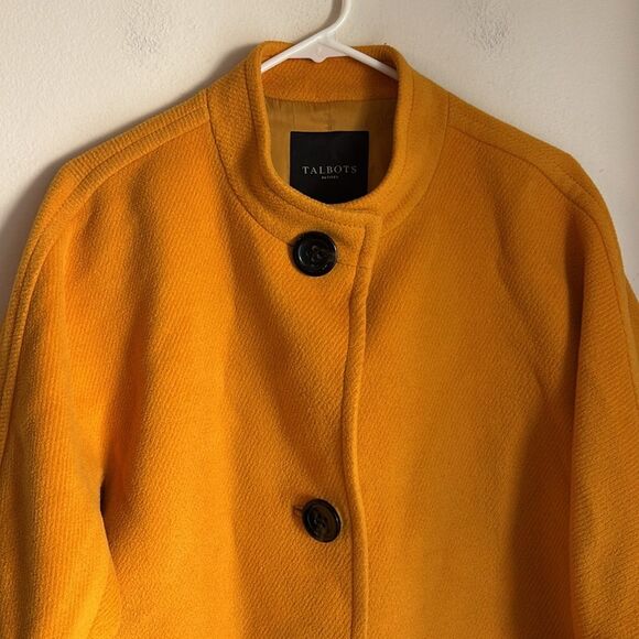 Talbots Wool Mustard yellow short sleeve large buttons Pea Coat women’s 14P GUC - Picture 3 of 14